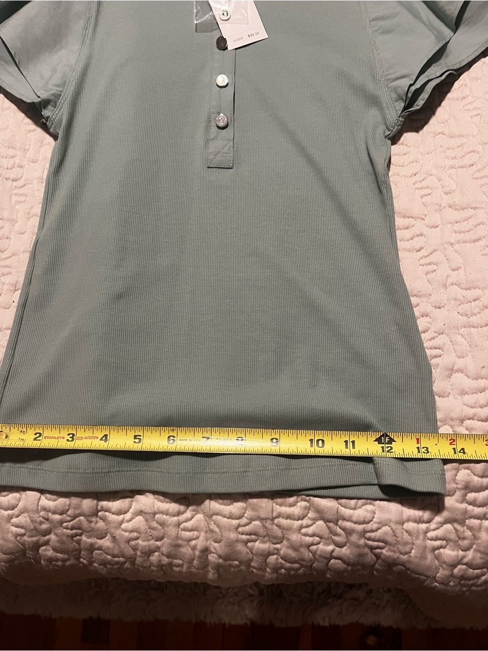 Ralph Lauren Sage Green Puff Sleeve Button-Front Top - Picture 10 of 12